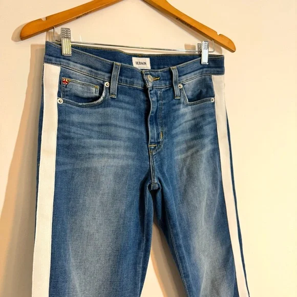 Hudson Natalie Mid Rise Super Skinny Ankle Jeans White Side Stripe Women’s 27 - Picture 5 of 13